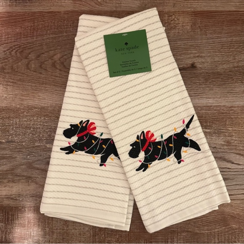 NWT Kate Spade 2PCK Kitchen Towel, Christmas Dog